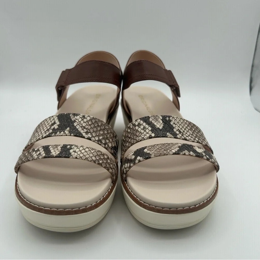 New Cole Haan OG Peyton Flatform Pecan Leather Sandal Snake Print (Size 11)